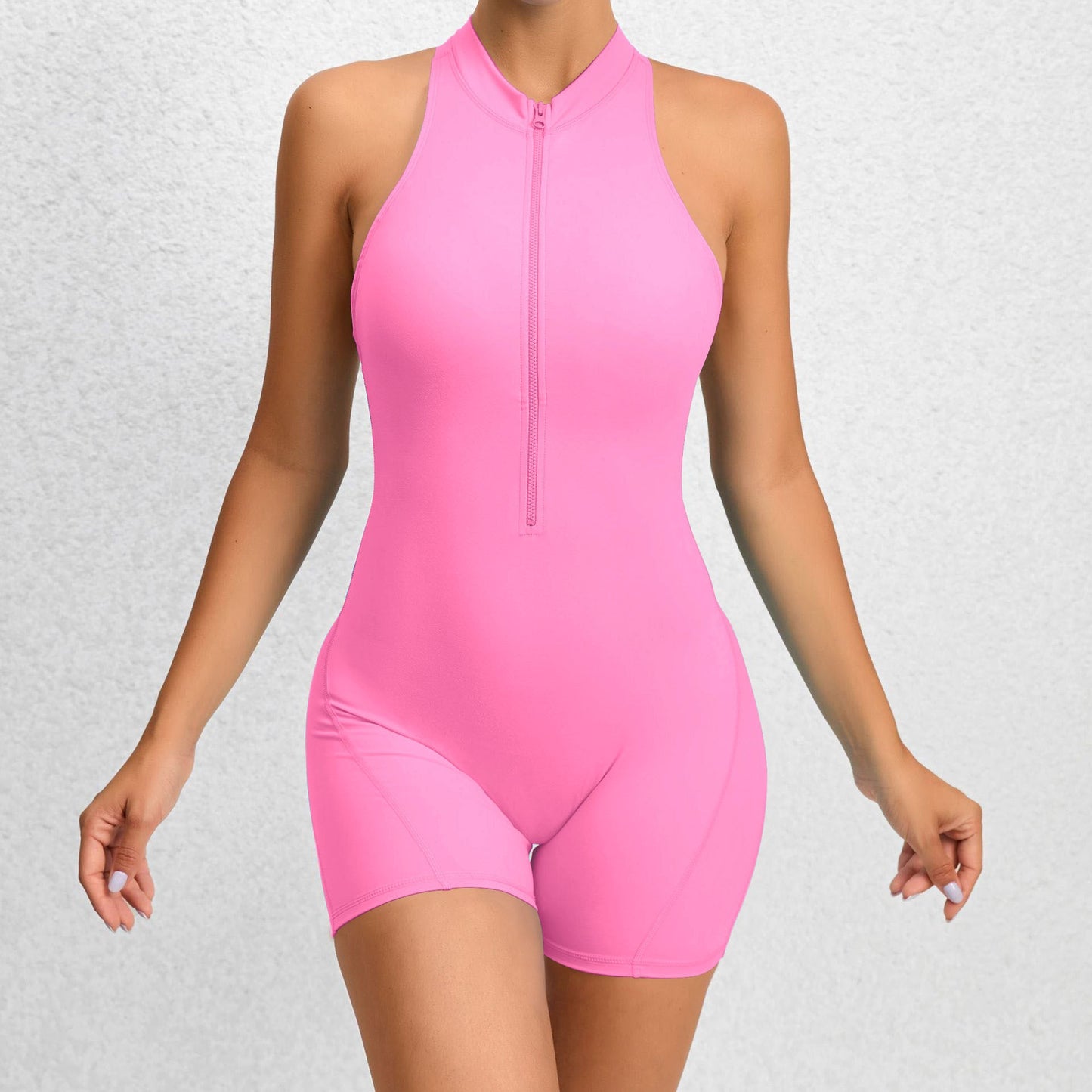 Combishort sans coutures à zip frontal – Vêtement de sport sculptant pour femme