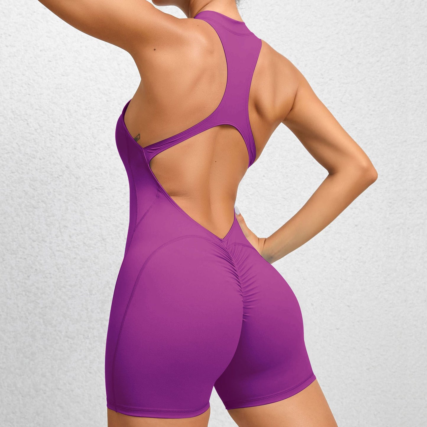 Combishort sans coutures à zip frontal – Vêtement de sport sculptant pour femme