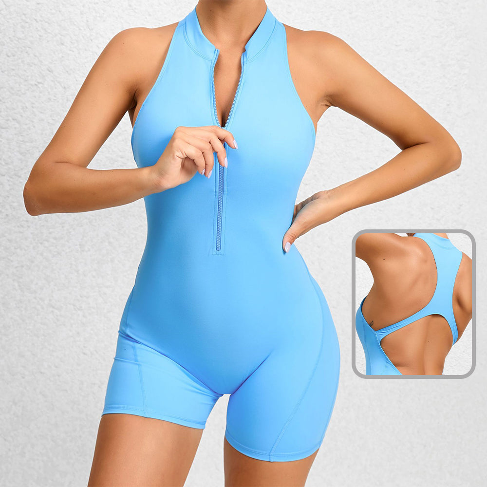 Combishort sans coutures à zip frontal – Vêtement de sport sculptant pour femme