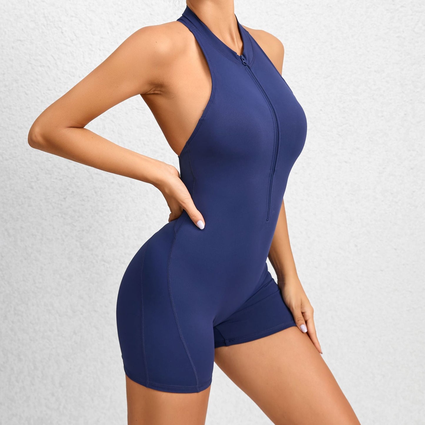Combishort sans coutures à zip frontal – Vêtement de sport sculptant pour femme